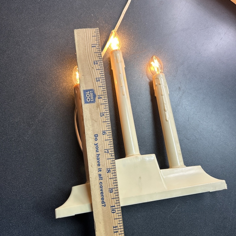 Vintage~3 Light Molded Candle Drip Golden Ivory Plastic Candelier Tested w/Bulbs - Picture 5 of 7